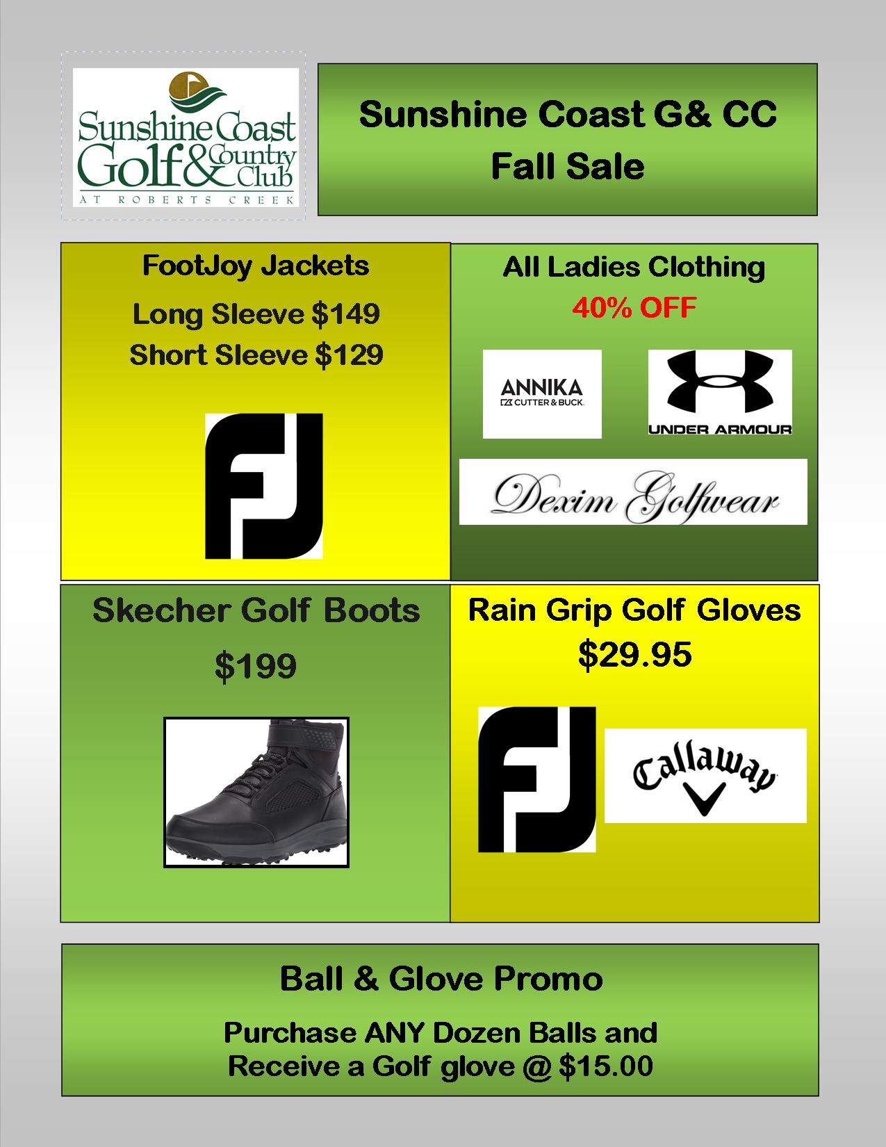 Fall Sale in the Golf Shop Sunshine Coast Golf & Country Club
